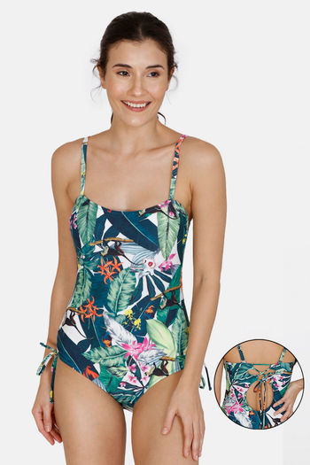 Zivame Slip On One Piece Swimsuit Dk Green